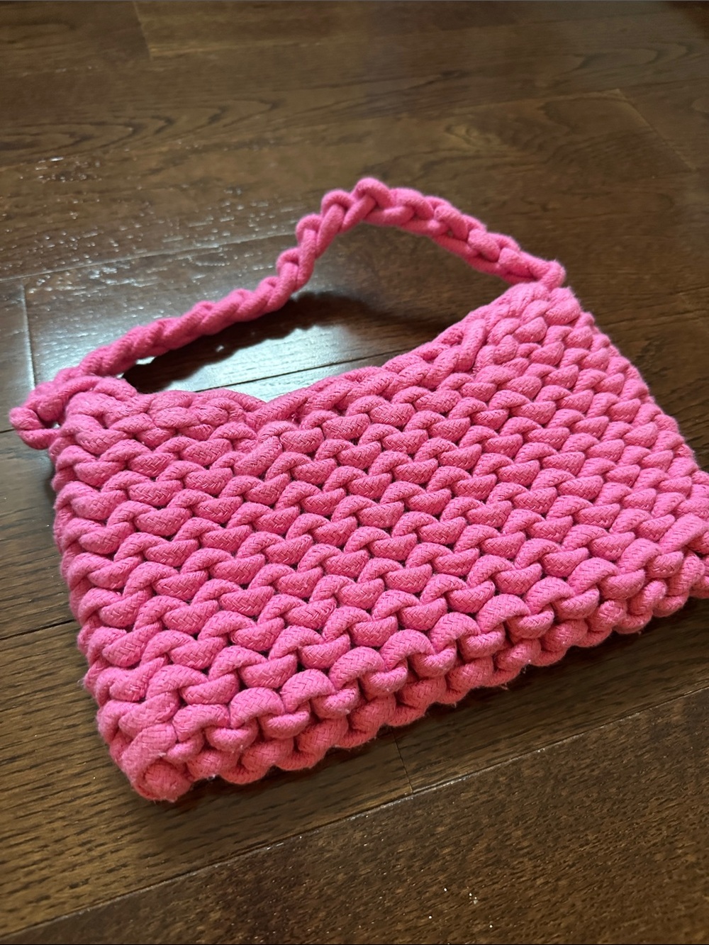 a new day Pink Crochet Shoulder Bag with Braided Handle